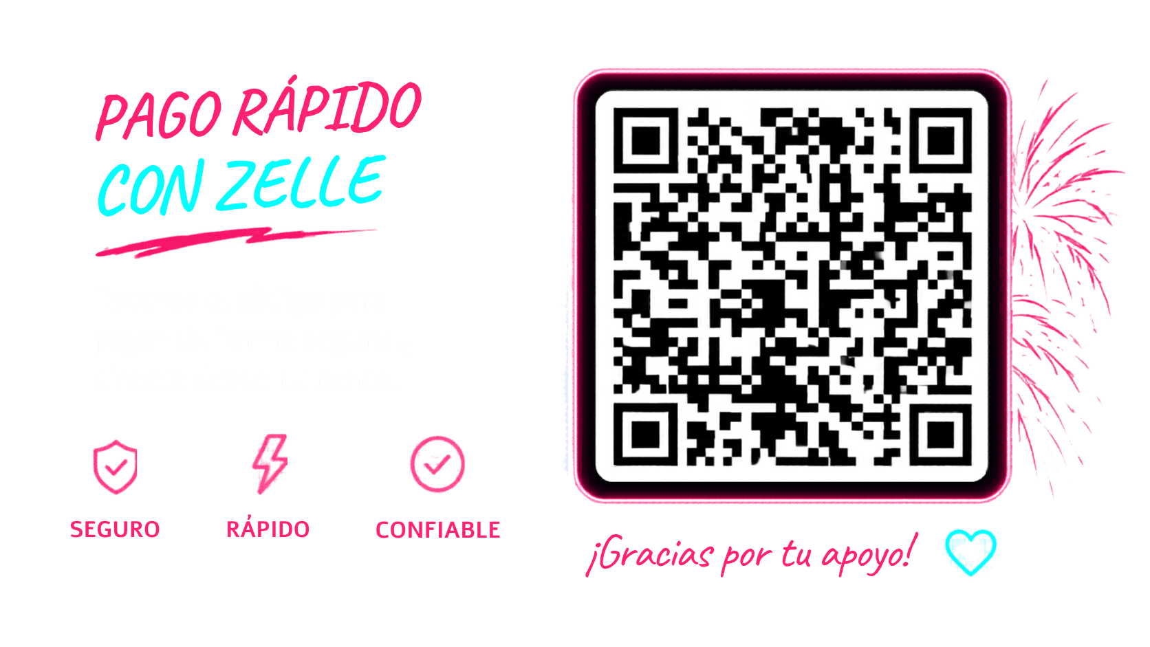 Banner de pago rapido con Zelle y codigo QR